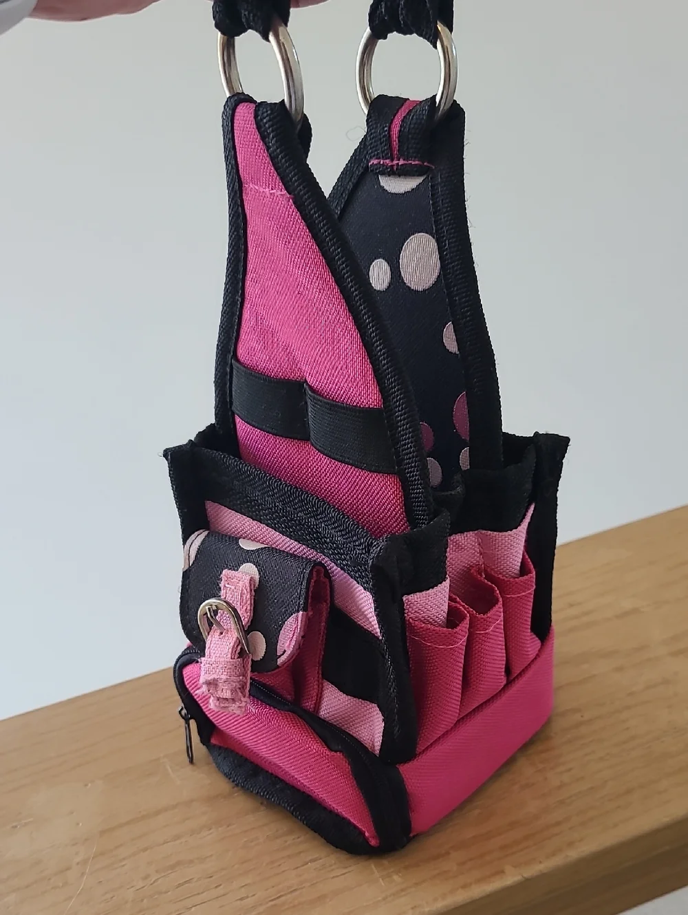 AMM Tote-Ally Cool Mini-Tote Pink Sling Organizer Bag with Black Trim
